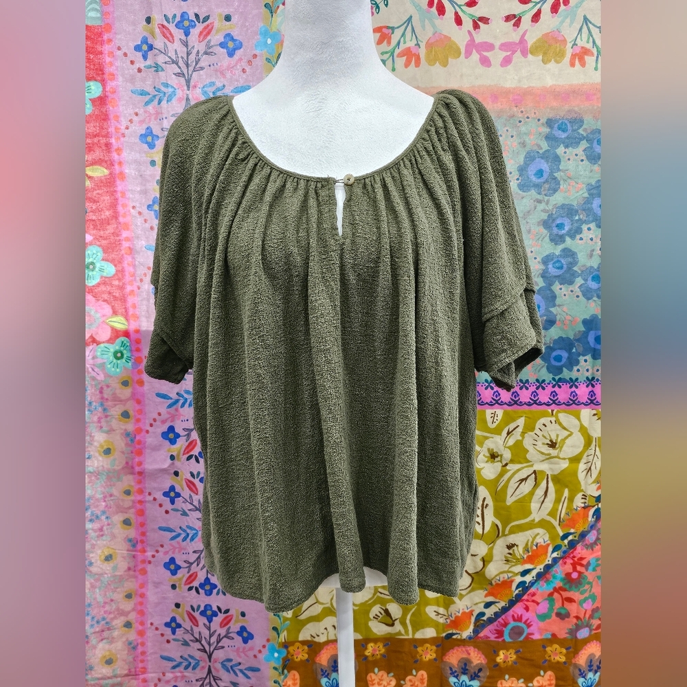Madewell Women's Tiered-Sleeve Blouse Miss Green Size 2X